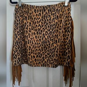 Fashion Express Women's Leopard Print with Fringe Mini Skirt